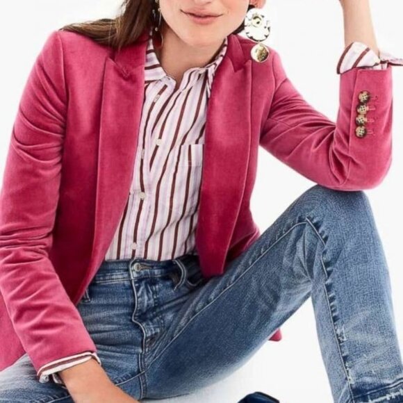 J.Crew PINK Rose Schoolboy Velvet Blazer Jacket XXL XL PLUS 18 - Picture 2 of 4